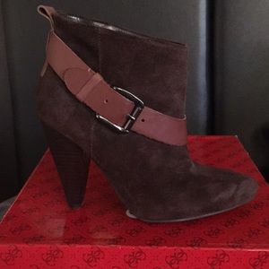 Guess: Dark Brown Suede/Leather Booties Size 7